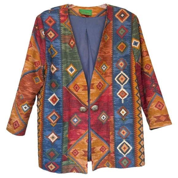 Vintage 90s South Western Geometric Blazer Size Large Boho Rodeo Country Prairie - Picture 7 of 8